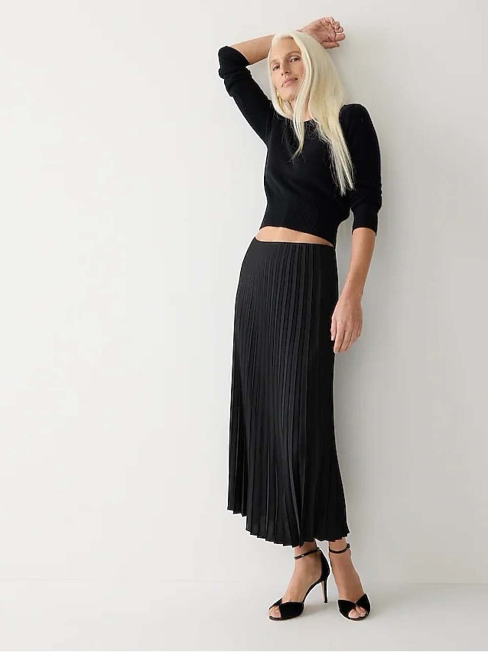 NWT J. Crew Black Pleated Maxi Skirt in Drapey Georgette CG359 Size 4